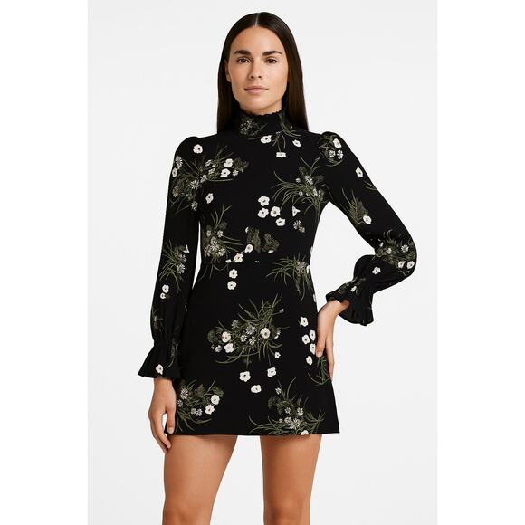 Reformation Archie Floral Print Mini Dress in Black - Picture 3 of 10